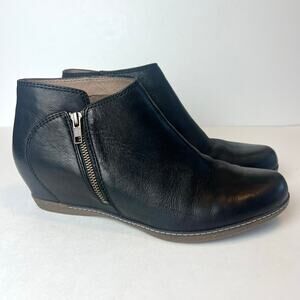 Dansko Leyla Hidden Wedge Black Leather Booties Ankle Boots Sz 11.5-12